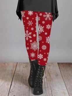 Women's Christmas LeggingsFull Length Light Coffee Black S M Fall & Winter