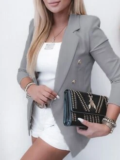 Women's Blazer Outdoor Christmas Work Summer Spring Regular Coat Regular Fit Breathable Streetwear Elegant Jacket Long Sleeve Solid Color Stylish Purple Fuchsia Orange -Xmas Cothing Store whtuin1655117573628