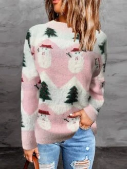 Women's Ugly Christmas Sweater Pullover Sweater Jumper Crew Neck Ribbed Knit Polyester Knitted Fall Winter Tunic Outdoor Christmas New Year Stylish Casual Soft Long Sleeve Snowman Xmas Tree Pink -Xmas Cothing Store whxlgl1667638916744