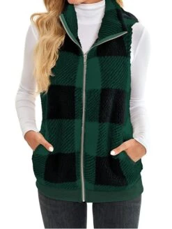 Women's Teddy Vest Fleece Plaid Sleeveless Sherpa Coat Fall Winter Thermal Warm Christmas Outerwear With Pockets Stylish Contemporary Modern Style Jacket Sleeveless -Xmas Cothing Store wivspj1692264939856