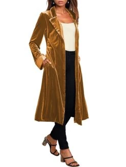 Women's Velvet Blazer Long Trench Coat Party Christmas Overcoat With Belt Open Front Halloween Xmas Cardigan Jacket Warm Stylish Casual Street Jacket Long Sleeve With Pockets Claret Black Yellow -Xmas Cothing Store wjlgyc1694681299146