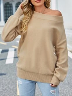Women's Ugly Christmas Sweater Pullover Sweater Jumper Off Shoulder Ribbed Knit Acrylic Cold Shoulder Fall Winter Regular Outdoor Christmas Daily Stylish Casual Soft Long Sleeve Solid Color Black Red