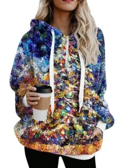 Women's Fleece Jacket Sherpa Jacket Teddy Coat Warm Breathable Christmas Street Daily Wear Vacation Zipper Pocket Print Pullover Hoodie Plush Casual Daily Comfortable Xmas Christmas Tree Regular -Xmas Cothing Store wlckdg1667892794713