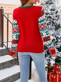 Women's Ugly Christmas Sweater Pullover Sweater Jumper Crew Neck Ribbed Knit Acrylic Oversized Fall Winter Short Xmas Daily Going Out Stylish Casual Soft Long Sleeve Letter Elk Snowflake 1052 -Xmas Cothing Store wluszq1695262575979