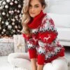Women's Ugly Christmas Sweater Pullover Sweater Jumper Turtleneck Crochet Knit Polyester Knitted Fall Winter Xmas Holiday Stylish Casual Soft Long Sleeve Snowflake Argyle Black Red S M L -Xmas Cothing Store wnbqae1668076445455