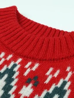Women's Ugly Christmas Sweater Pullover Sweater Jumper Turtleneck Ribbed Knit Acrylic Knitted Fall Winter Xmas Holiday Stylish Casual Soft Long Sleeve Geometric Red Beige S M L -Xmas Cothing Store wneown1665489475299
