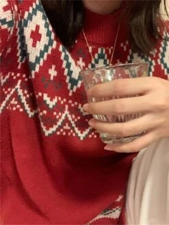 Women's Ugly Christmas Sweater Cardigan Sweater Crew Neck Ribbed Knit Knit Patchwork Oversized Fall Winter Regular Outdoor Christmas Daily Stylish Vintage Style Casual Long Sleeve Geometric Red Beige -Xmas Cothing Store wnquyo1696903370215