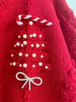 Women's Ugly Christmas Sweater Pullover Sweater Jumper Crew Neck Ribbed Knit Polyester Hollow Out Oversized Beads Fall Winter Regular Outdoor Christmas Daily Stylish Casual Soft Long Sleeve Christmas -Xmas Cothing Store wowqci1696903359776