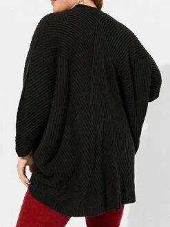 Women's Cardigan Sweater Deep V Crochet Knit Polyester Oversized Fall Winter Regular Christmas Going Out Weekend Stylish Casual Soft Long Sleeve Solid Color Black Khaki L XL 2XL -Xmas Cothing Store wqeepc1697103768726