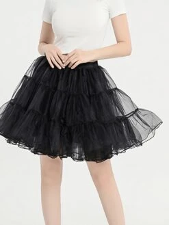 Women's Skirt Tutu Petticoat Black White Skirts Summer Layered Tulle Lined Active Tutus Xmas Performance Christmas One-Size