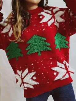 Women's Christmas Sweaters Pullover Sweater Jumper Crew Neck Chunky Knit Polyester Embroidery Spring Fall Winter Regular Christmas Daily New Year Vintage Fashion Daily Long Sleeve Christmas Tree -Xmas Cothing Store wrpioo1697627080755