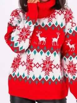 Women's Ugly Christmas Sweater Pullover Sweater Jumper Turtleneck Crochet Knit Polyester Knitted Fall Winter Xmas Holiday Stylish Casual Soft Long Sleeve Snowflake Argyle Black Red S M L -Xmas Cothing Store wrrwst1662099946314