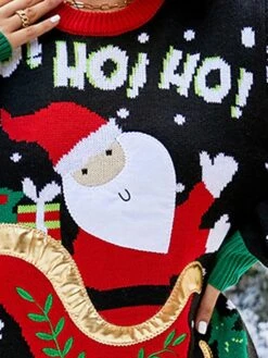 Women's Ugly Christmas Sweater Pullover Sweater Jumper Turtleneck Ribbed Knit Acrylic Patchwork Fall Winter Regular Xmas Daily Going Out Stylish Casual Soft Long Sleeve Santa Claus Black Red S M -Xmas Cothing Store wrtiwb1695029178300