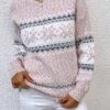Women's Ugly Christmas Sweater Pullover Sweater Jumper Stand Collar Ribbed Knit Polyester Patchwork Fall Winter Regular Outdoor Christmas Daily Stylish Casual Soft Long Sleeve Snowflake Pink Blue -Xmas Cothing Store wsibkm1696903348356