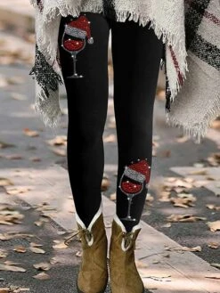 Women's Leggings Claret Dark Red Black 1# Fashion Christmas Daily Vacation Full Length Thermal Warm Christmas S M L XL 2XL -Xmas Cothing Store wubgsk1692863160755