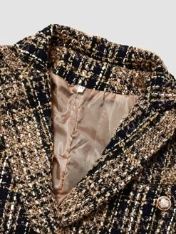 Women's Blazer Tweed Plaid Christmas Jacket Long Sleeve Coat Fall Winter Business Double Breasted Regular Jacket Green Brown XL 2XL 3XL -Xmas Cothing Store wucecn1660112679348