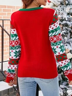 Women's Ugly Christmas Sweater Pullover Sweater Jumper Crew Neck Ribbed Knit Acrylic Patchwork Fall Winter Regular Xmas Daily Going Out Stylish Casual Soft Long Sleeve Elk Christmas Tree Black -Xmas Cothing Store wuxxyb1695029194800