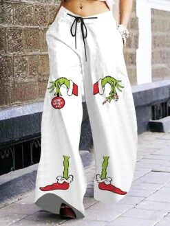 Women's Pants Trousers Palazzo Pants Full Length Pocket Designer Christmas Christmas Casual Transparent White Claret S M Spring, Fall, Winter, Summer -Xmas Cothing Store wwgduv1695866037282