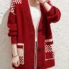 Women's Cardigan Sweater Open Front Ribbed Knit Polyester Button Pocket Fall Winter Short Outdoor Christmas Daily Stylish Casual Soft Long Sleeve Plaid Shallow Rice Red Orange One-Size Xmas 2 Women's Cardigan Sweater Open Front Ribbed Knit Polyester Button Pocket Fall Winter Short Outdoor Christmas Daily Stylish Casual Soft Long Sleeve Plaid Shallow Rice Red Orange One-Size Xmas -Xmas Cothing Store wwhntv1695262422987