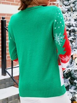 Women's Ugly Christmas Sweater Pullover Sweater Jumper Crew Neck Ribbed Knit Acrylic Patchwork Fall Winter Regular Xmas Daily Going Out Stylish Casual Soft Long Sleeve Animal Elk Snowman Black -Xmas Cothing Store wwruqk1695029177340