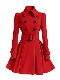 Women's Winter Coat Long Overcoat With Belt Christmas Party Xmas Wear Dress Coat Warm Double Breasted Pea Coat Fall Trench Coat Red Black Khaki Elegant Outerwear Casual Jacket -Xmas Cothing Store wwwofa1667211810439