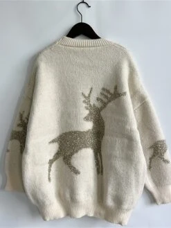 Women's Ugly Christmas Sweater Pullover Sweater Jumper Crew Neck Ribbed Knit Acrylic Oversized Fall Winter Regular Outdoor Xmas Daily Stylish Casual Soft Long Sleeve Elk Red Beige S M L -Xmas Cothing Store wxgjzn1696823477798