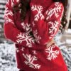 Women's Ugly Christmas Sweater Pullover Sweater Jumper Stand Collar Ribbed Knit Polyester Patchwork Fall Winter Regular Outdoor Xmas Daily Stylish Casual Soft Long Sleeve Snowflake Black Red S M