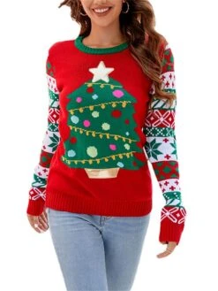 Women's Ugly Christmas Sweater Pullover Sweater Jumper Crew Neck Ribbed Knit Acrylic Oversized Fall Winter Short Xmas Daily Going Out Stylish Casual Soft Long Sleeve Christmas Tree Snowflake -Xmas Cothing Store wxrclp1695262577484