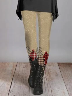 Women's Christmas LeggingsFull Length Light Coffee Black S M Fall & Winter -Xmas Cothing Store wxtswi1694500573126