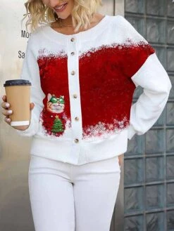 Women's Ugly Christmas Sweater Pullover Sweater Jumper V Neck Ribbed Knit Polyester Knitted Print Fall Winter Regular Outdoor Xmas Holiday Daily Stylish Casual Long Sleeve Santa Claus Christmas -Xmas Cothing Store wykcds1697290701639