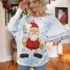 Women's Ugly Christmas Sweater Pullover Sweater Jumper Crew Neck Ribbed Knit Polyester Knitted Print Fall Winter Regular Outdoor Christmas Holiday Daily Stylish Casual Long Sleeve Santa Claus -Xmas Cothing Store wyvwro1697771271809
