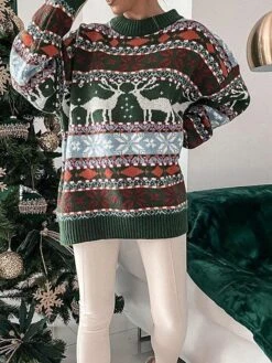 Women's Ugly Christmas Sweater Pullover Sweater Jumper Crew Neck Ribbed Knit Polyester Oversized Fall Winter Regular Outdoor Xmas Daily Stylish Casual Soft Long Sleeve Geometric Elk Snowflake -Xmas Cothing Store wzcyye1695111146898