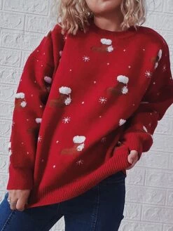 Women's Pullover Sweater Jumper Christmas Sweaters Crew Neck Chunky Knit Polyester Embroidery Knitted Spring Fall Winter Regular School Christmas Daily Fashion Daily Vintage Style Long Sleeve
