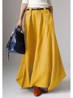 Women's Skirt Work Skirts Long Skirt Maxi Cotton Black Yellow Red Gray Skirts Fall & Winter Pocket Belt Not Included Without Lining Christmas Daily S M L -Xmas Cothing Store xafrhf1694071348174