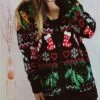 Women's Ugly Christmas Sweater Cardigan Sweater V Neck Ribbed Knit Polyester Button Fall Winter Regular Outdoor Xmas Daily Stylish Casual Soft Long Sleeve Heart Snowflake Black S M L -Xmas Cothing Store xamvhu1696823456741
