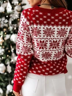 Women's Ugly Christmas Sweater Pullover Sweater Jumper Crew Neck Ribbed Knit Acrylic Knitted Fall Winter Outdoor Xmas Daily Stylish Casual Soft Long Sleeve Snowflake Red Blue Green S M L -Xmas Cothing Store xaypto1667210823918