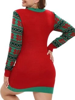 Women's Ugly Christmas Sweater Pullover Sweater Jumper Crew Neck Ribbed Knit Polyester Knitted Print Fall Winter Regular Outdoor Xmas Holiday Daily Stylish Casual Long Sleeve Santa Claus Wine Red -Xmas Cothing Store xbvatm1697290859902