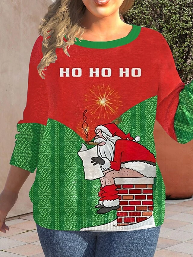 Women's Ugly Christmas Sweater Plus Size Pullover Sweater Jumper Jumper Ribbed Knit Regular Print Santa Claus Crew Neck Stylish Casual Outdoor Xmas Fall Winter Red Green XL 2XL 3XL 4 Women's Ugly Christmas Sweater Plus Size Pullover Sweater Jumper Jumper Ribbed Knit Regular Print Santa Claus Crew Neck Stylish Casual Outdoor Xmas Fall Winter Red Green XL 2XL 3XL - Image 2