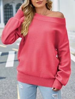Women's Ugly Christmas Sweater Pullover Sweater Jumper Off Shoulder Ribbed Knit Acrylic Cold Shoulder Fall Winter Regular Outdoor Christmas Daily Stylish Casual Soft Long Sleeve Solid Color Black Red -Xmas Cothing Store xddyql1696823524361
