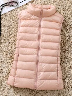 Women's Quilted Vest Sleeveless Puffer Jacket Christmas Windproof Warm Gilet Lightweight Parka ZipperStand Collar Outerwear Fall Light Pink Navy Black -Xmas Cothing Store xdhvxs1695715260695