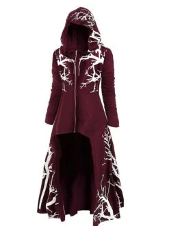 Women's Winter Coat Christmas Long Coat Zip Up Overcoat Halloween Warm Windproof Hooded Jacket Fall Black Blue Purple L XL XXL 3XL 4XL