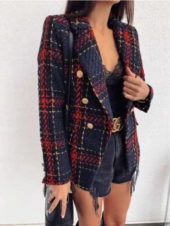 Women's Blazer Comfortable Outdoor Christmas Vacation Casual Daily Button Print Double Breasted Turndown Stylish Lady Modern Comfortable Solid Color Regular Fit Outerwear Long Sleeve Fall Winter Dark -Xmas Cothing Store xeiakf1668418102512