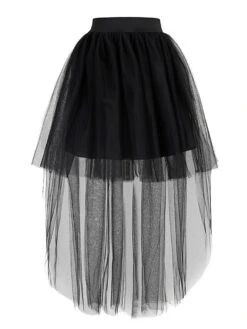 Women's Skirt & Dress Tutu Asymmetrical Chiffon Mesh Black White Red Fuchsia Skirts Summer Layered Tulle Lined Punk & Gothic Long Xmas Party Christmas One-Size -Xmas Cothing Store xeibyg1627353656809