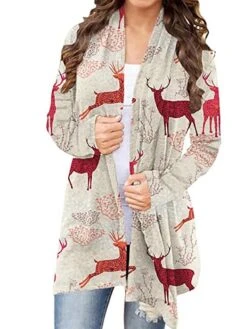 Women's Ugly Christmas Sweater Cardigan Sweater Jacket Open Front Ribbed Knit Polyester Print Fall Winter Long Outdoor Christmas Daily Vintage Daily Stylish Long Sleeve Geometric Plaid Snowman Red -Xmas Cothing Store xeydbl1697290876915