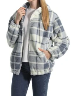 Women's Fleece Sherpa Jacket Christmas Xmas Teddy Bear Coat Windproof Warm Winter Coat Comtemporary Stylish Plush Jacket Long Sleeve Elk -Xmas Cothing Store xfcgng1695639923860