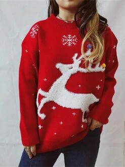 Women's Ugly Christmas Sweater Pullover Sweater Jumper Crew Neck Ribbed Knit Polyester Oversized Fall Winter Regular Outdoor Christmas Daily Stylish Casual Soft Long Sleeve Elk Snowflake Red Blue -Xmas Cothing Store xfftar1696903381596