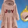 Women's Sherpa Jacket Fleece Jacket Teddy Coat Windproof Warm Outdoor Christmas Daily Wear Going Out Pocket Print Pullover Hoodie Comfortable Plush Christmas Letter Regular Fit Outerwear Long Sleeve -Xmas Cothing Store xfrsfw1667211810726