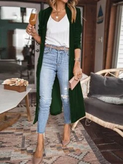 Women's Velvet Blazer Long Trench Coat Christmas Party Xmas Outfit Open Front Windproof Warm Winter Coat Fall Stylish Modern Casual Jacket Long Sleeve Plain Oversize Black Yellow Red -Xmas Cothing Store xftlga1695715057023