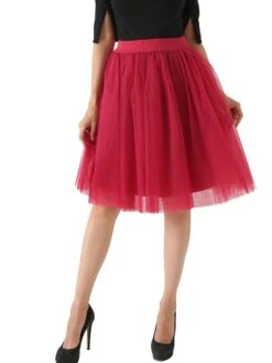Women's Skirt Swing Tutu Knee-length Organza Black White Pink Wine Skirts Summer Pleated Layered Tulle Lined Active Streetwear Carnival Costumes Ladies Christmas Holiday M L XL -Xmas Cothing Store xfvnqi1632297652931