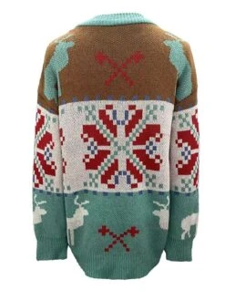 Women's Ugly Christmas Sweater Cardigan Sweater Jacket V Neck Ribbed Knit Polyester Button Knitted Fall Winter Regular Outdoor Christmas Daily Stylish Casual Soft Long Sleeve Geometric Color Block Elk -Xmas Cothing Store xgmlbx1697290860101